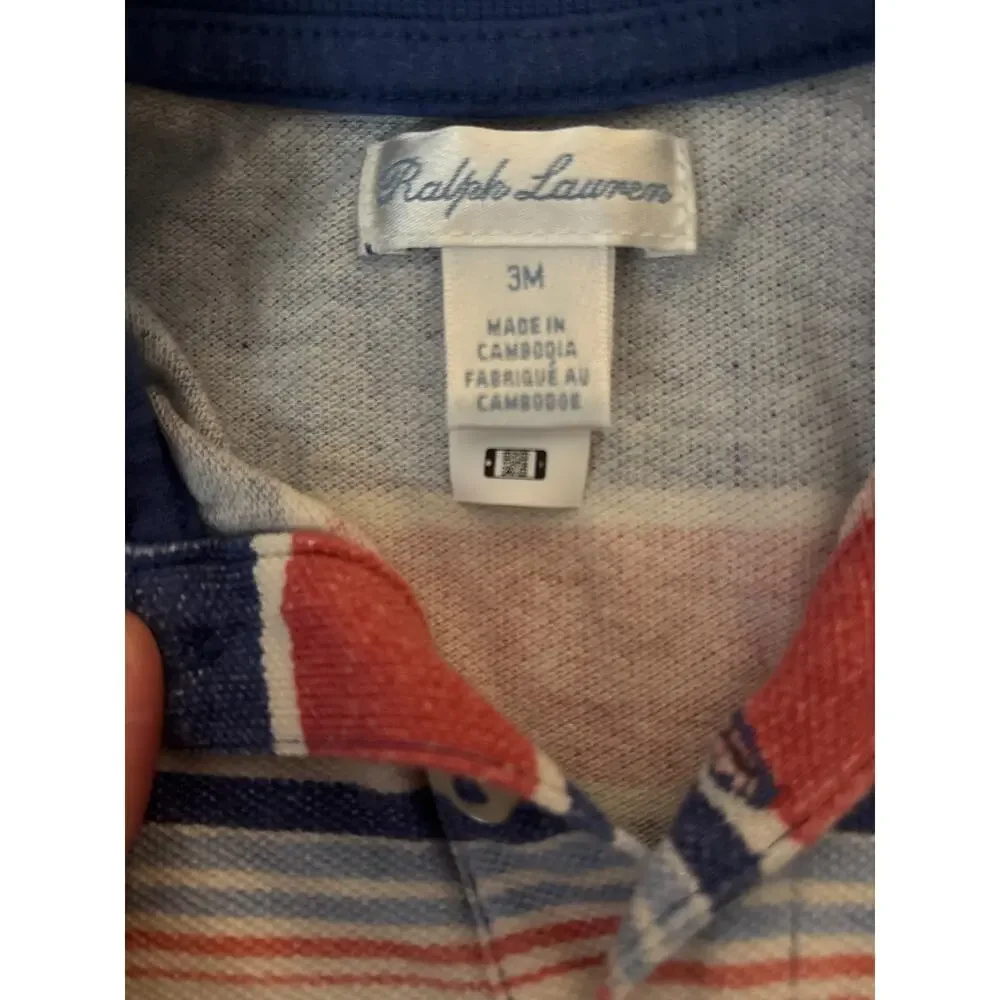 AUTHENTIC RALPH LAUREN Striped Cotton Mesh Polo Shortall Romper